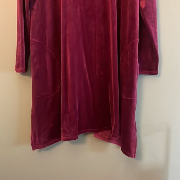 J. Jill Burgundy Mock Turtleneck Long Sleeve Pockets Velour Velvet Dress Sz L - Picture 3 of 8